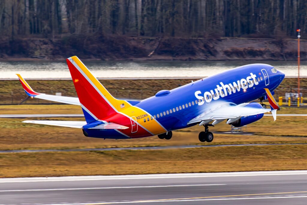 a southwest airplane about to take off